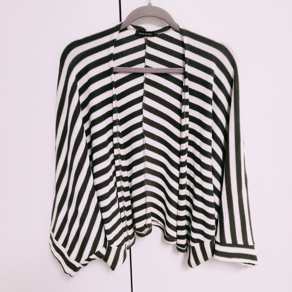 No Name Striped Open Front White Cream Olive Green Cardigan Made In Italy